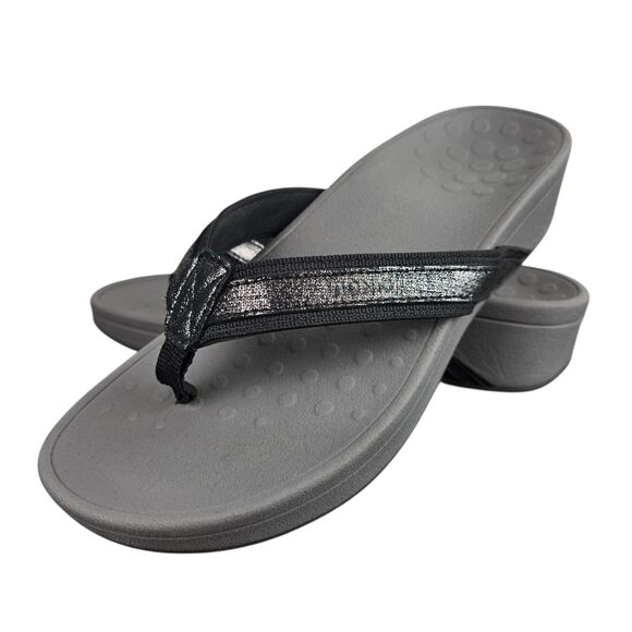 Vionic High Tide Foil Flip Flop Thong Sandals TVW4895 Black Silver Sz 8 - Picture 1 of 16